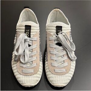 STUNNING Tod's Silver and Cream textured Slip-On and lace sneakers Sz: 37